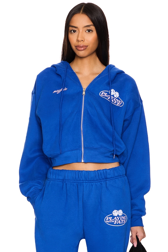view 2 of 5 Playing With Fate Fitted Zip-up Hoodie in Blue