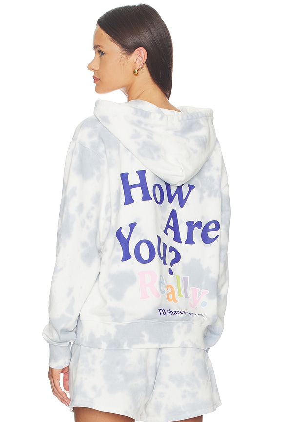 view 1 of 5 How Are You Really? Hoodie in Blue & White