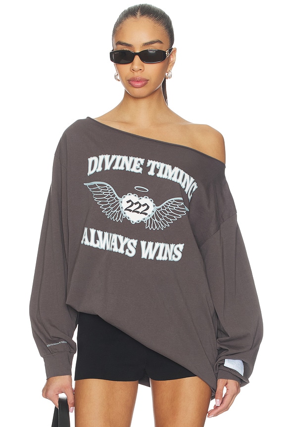 view 1 of 6 X Bella Hadid Divine Timing 222 Off-shoulder Longsleeve Top in Charcoal
