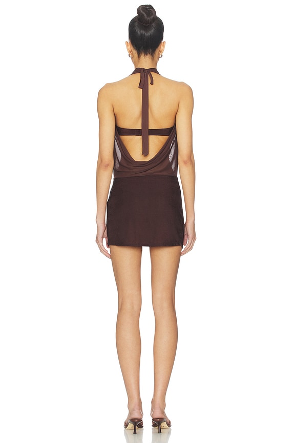 brown two piece dress Makena Two-piece May be worn with Product:Sock and Label Sequin Ice blue satin A-line bridesmaid dress Stella Fit and Flare