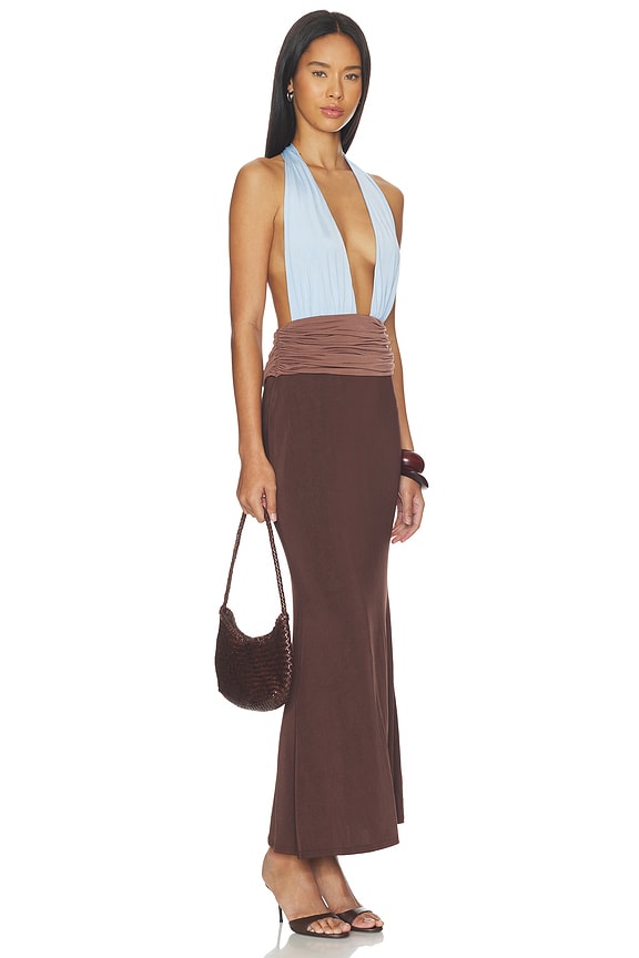 view 1 of 3 VESTIDO JENNI MAXI PLUNGE in Blue & Brown