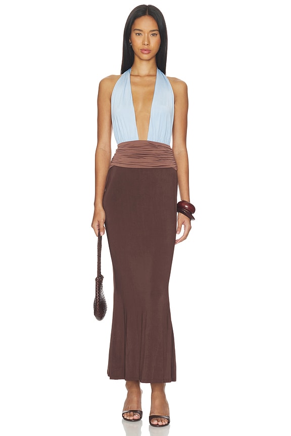 view 2 of 3 VESTIDO JENNI MAXI PLUNGE in Blue & Brown