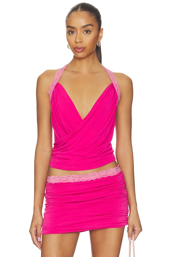 view 1 of 4 Persi Cross Front Cowl Top in Magenta