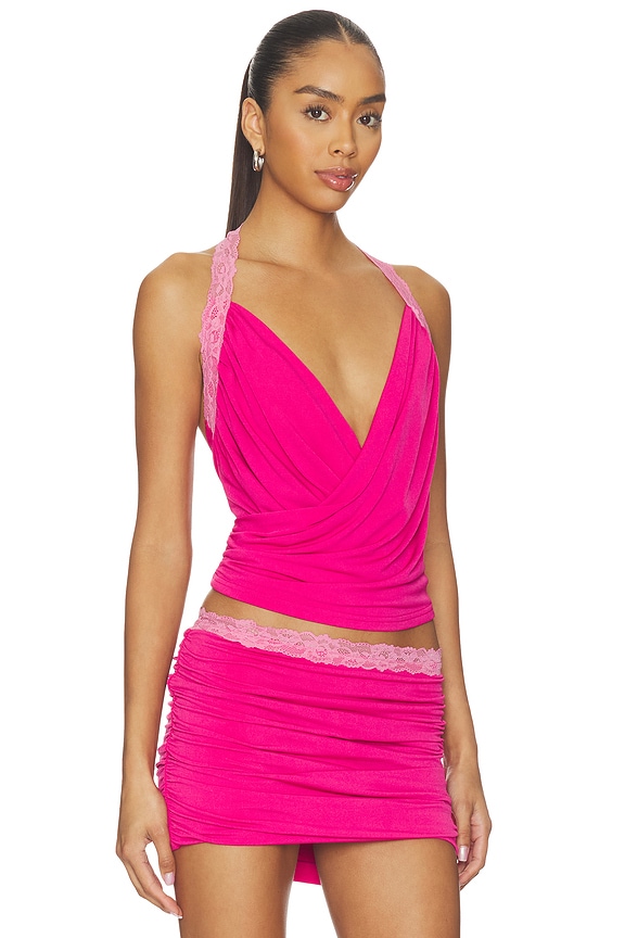 view 2 of 4 Persi Cross Front Cowl Top in Magenta