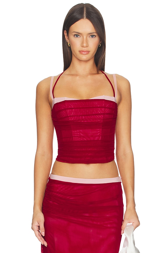 view 1 of 4 Caline Ruched Corset Top in Red