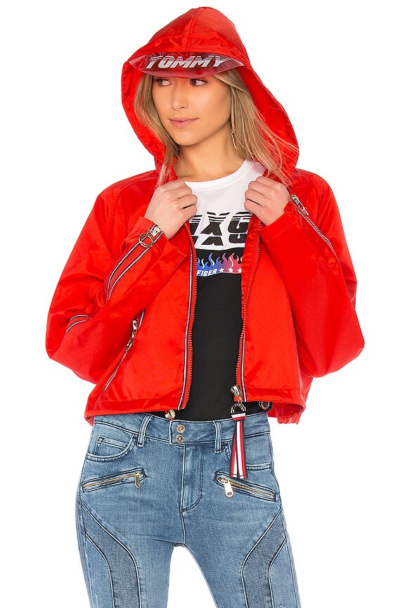 view 1 of 5 TOMMY X GIGI Gigi Hadid Visor K-Way Jacket in Flame Scarlet