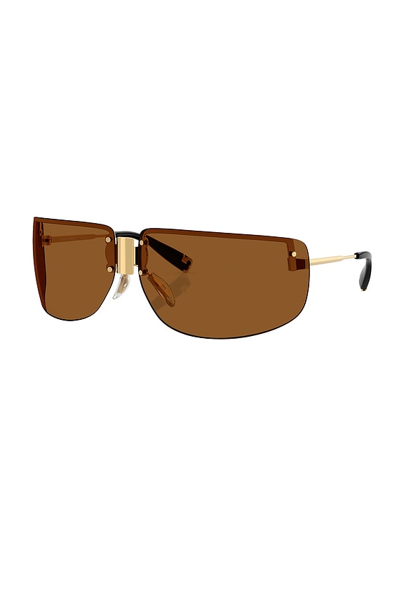 view 2 of 3 Rectangular Sunglasses in Shiny Gold & Brown