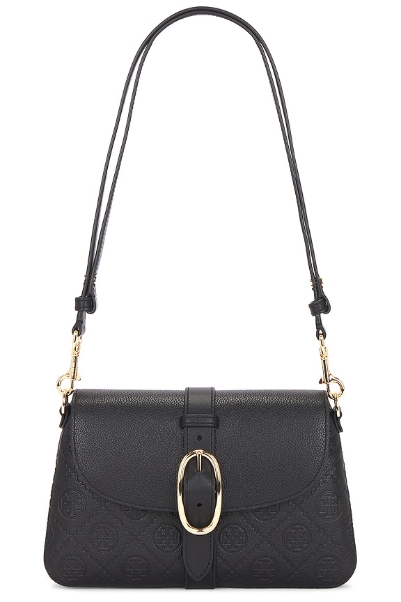 view 1 of 5 T Monogram Pebble Soft Small Shoulder Bag in Black
