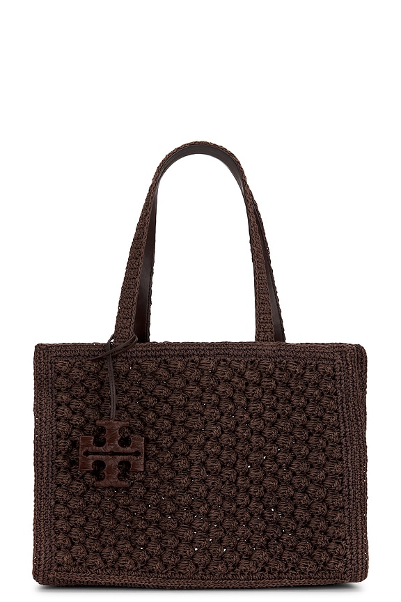 view 1 of 4 Ella Hand Crocheted Popcorn Stitch Small Tote Bag in Dark Cocoa