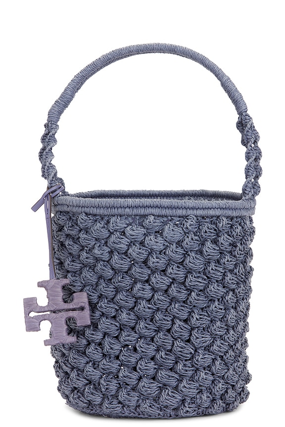view 1 of 4 Ella Hand-crocheted Popcorn Stitch Bucket Bag in Gray
