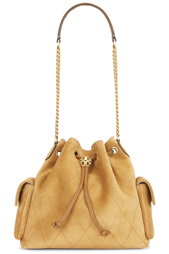 view 2 of 5 Charlie Quilted Suede Drawstring Shoulder Bag in Toffee