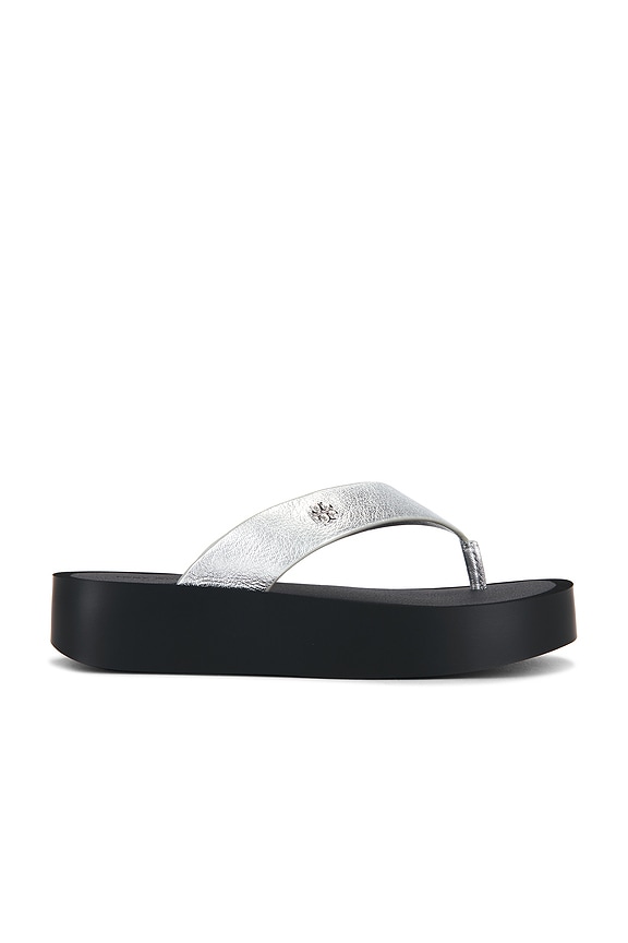 view 1 of 5 CHANCLAS LEATHER PLATFORM in Silver & Perfect Black