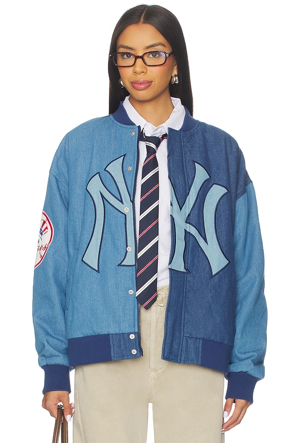 view 2 of 7 x REVOLVE Yankees Denim Logo Bomber in Denim Dark & Medium