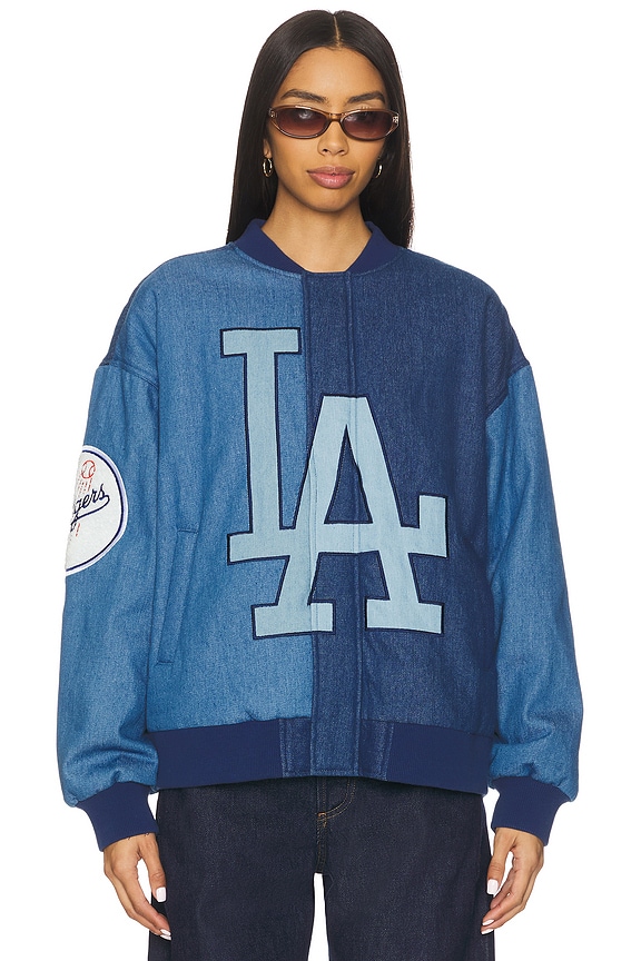 view 2 of 5 x REVOLVE Dodgers Denim Logo Bomber in Denim Dark & Medium