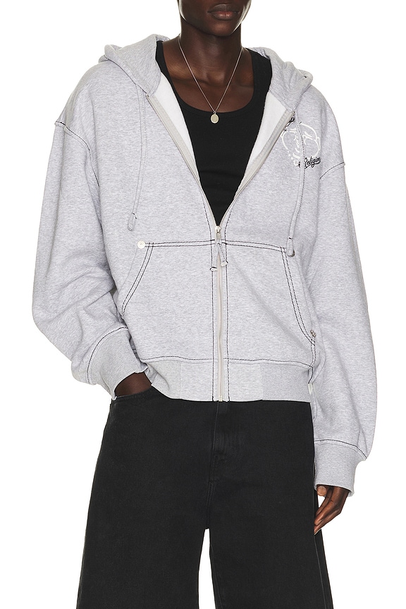 view 2 of 6 Buddha Face Big T Boxy Zip Up Hoodie in Heather Grey