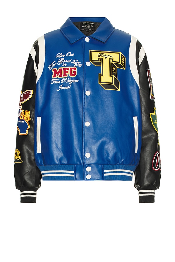 view 2 of 6 Color Block Puffer Bomber Jacket in Blue & Black