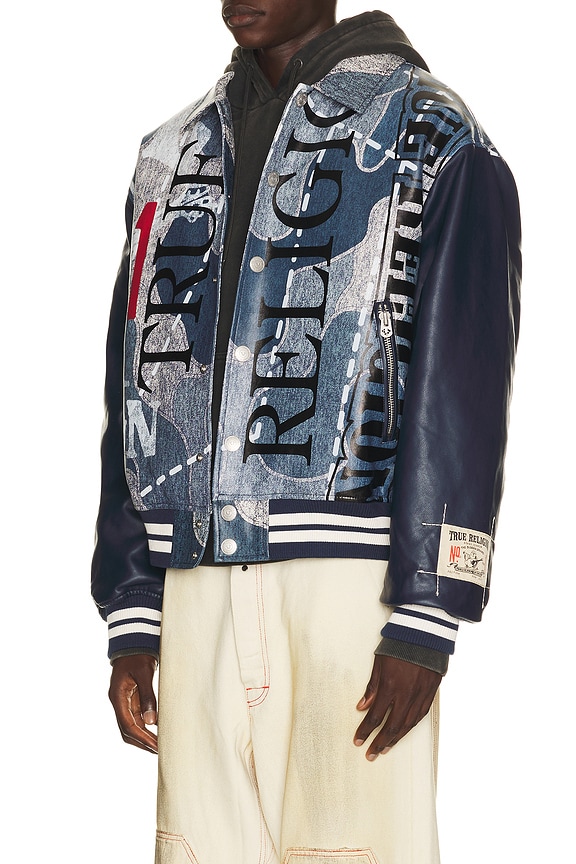 view 2 of 6 Denim Print Bomber Jacket in Indigo Print