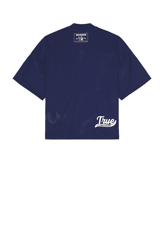 view 2 of 5 Oversized Short Sleeve Mesh Polo in Medieval Blue