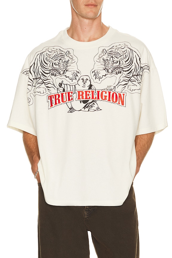 view 1 of 5 Short Sleeve Tiger Logo Oversized Tee in Winter White