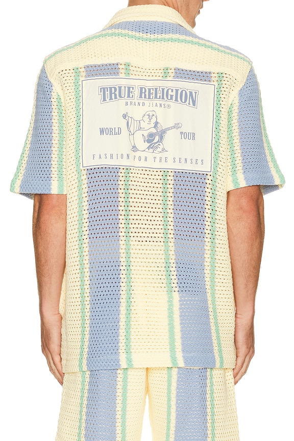 view 2 of 4 Short Sleeve Knit Stripe Shirt in Winter White & Blue Bell