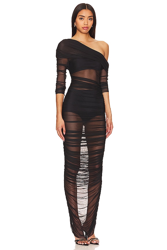 view 2 of 3 ROBE MIDI ASYMÉTRIQUE in Black