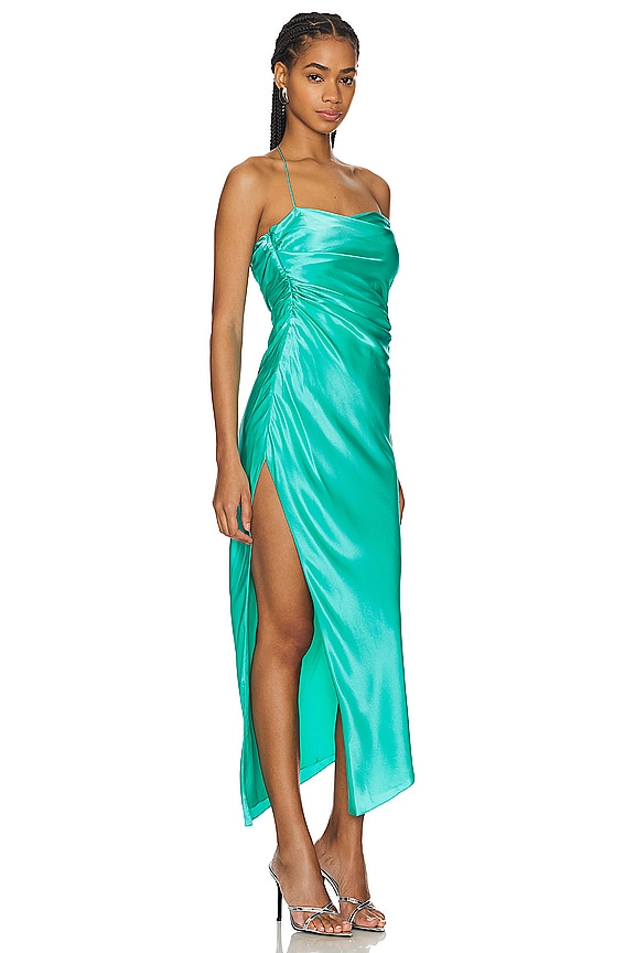 view 2 of 3 Asymmetrical Bardot Dress in Turquoise