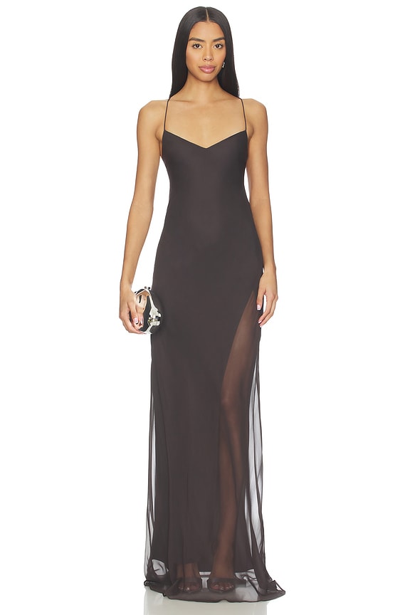 view 2 of 5 Cami Gown With Slit And Cape in Carbon