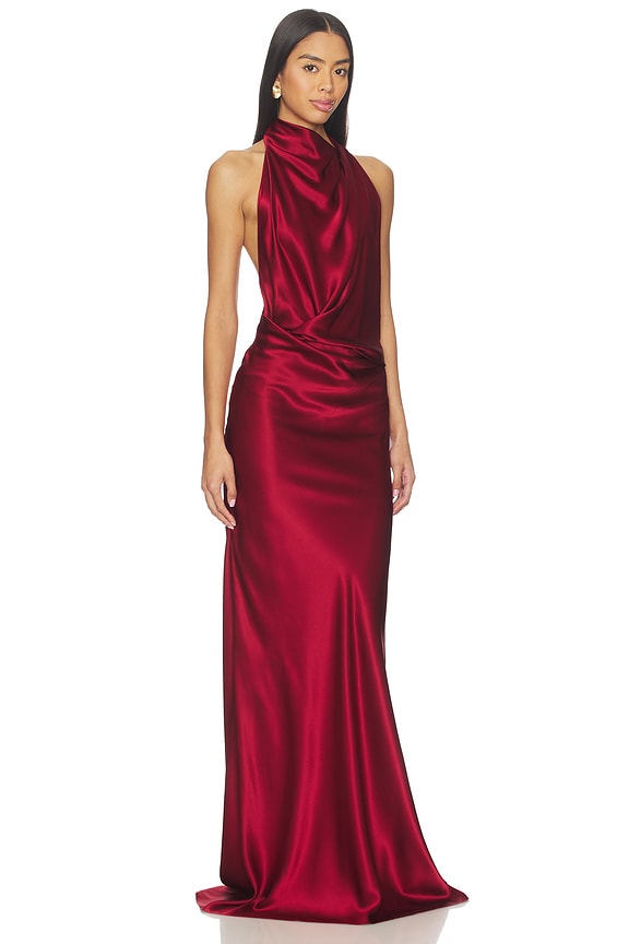 view 2 of 5 Halter Drape Bias Gown in Brick