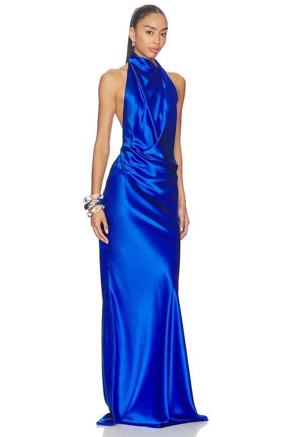 view 2 of 4 Halter Drape Bias Gown in Sapphire