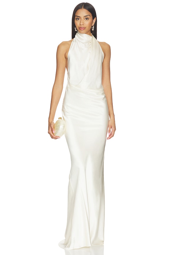 view 1 of 4 Halter Drape Gown in Cream