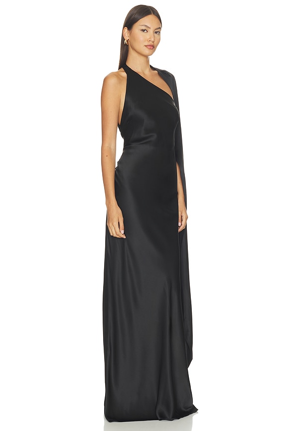 view 2 of 3 Drape Sleeve One Shoulder Gown in Black