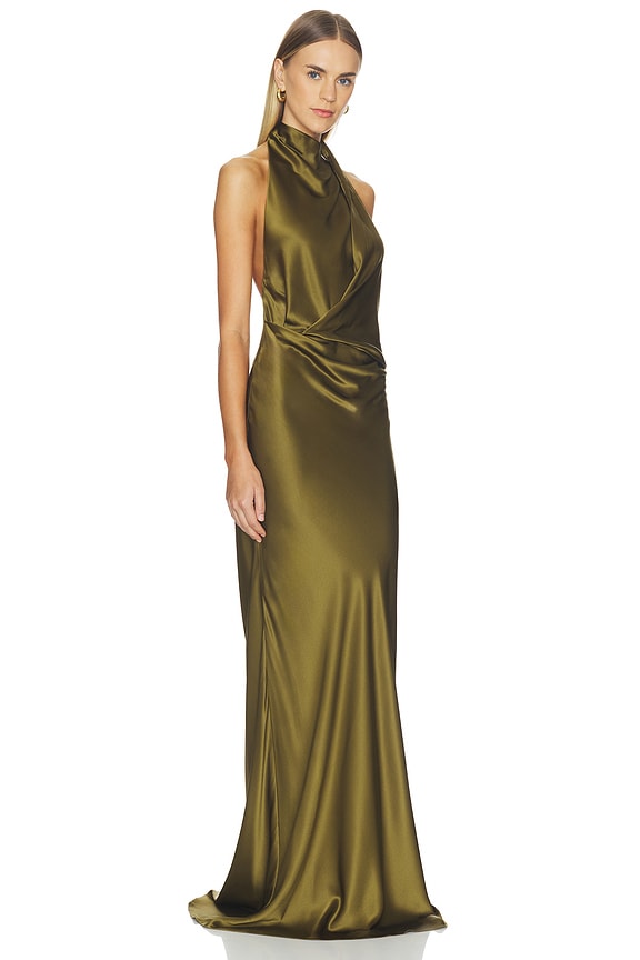 view 2 of 3 Halter Drape Bias Gown in Olive