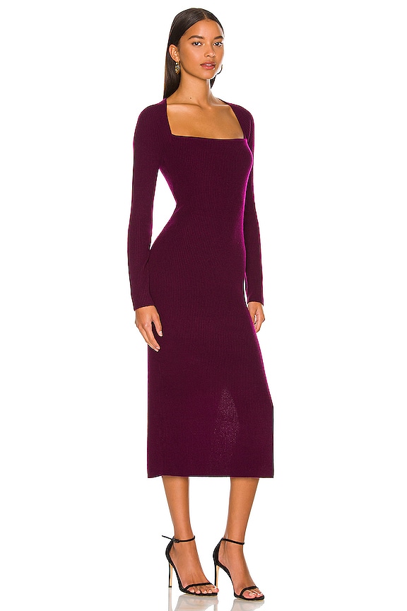 view 2 of 3 Square Neck Dress with Slit in Plum