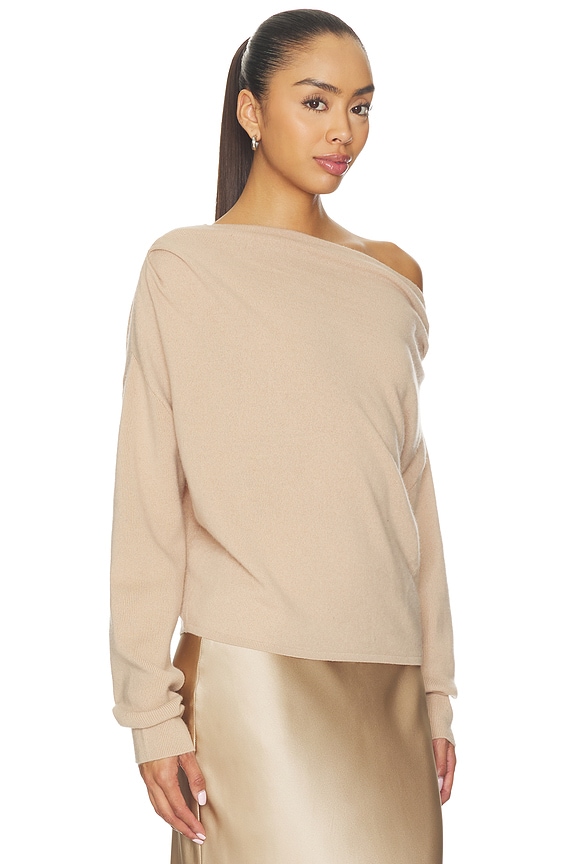 view 2 of 4 Long Sleeve Assymetrical Drape Sweater in Champagne