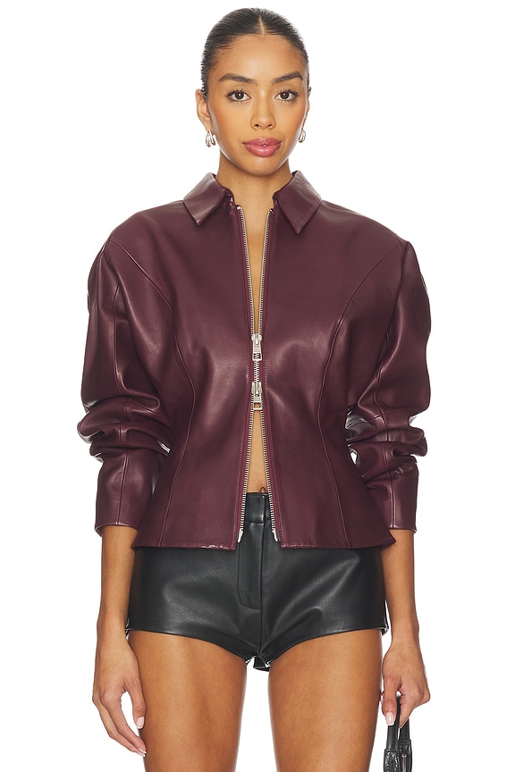 view 2 of 5 Fitted Leather Jacket in Merlot