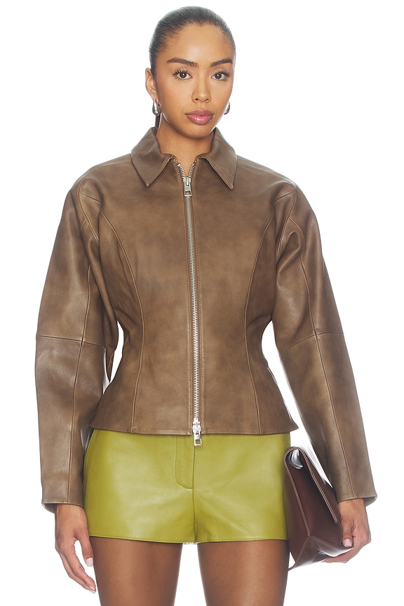 view 2 of 5 Fitted Leather Jacket in Sand