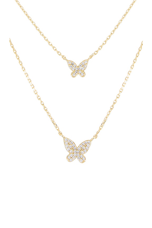 view 2 of 3 Double Pave Butterfly Necklace in Gold