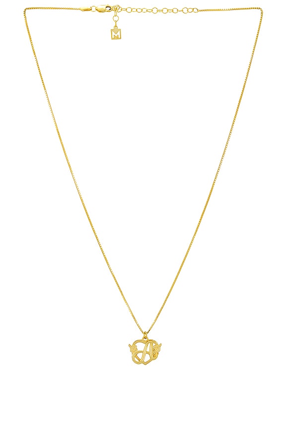 The M Jewelers NY Flower Cut Script Pendant Necklace in Gold  REVOLVE