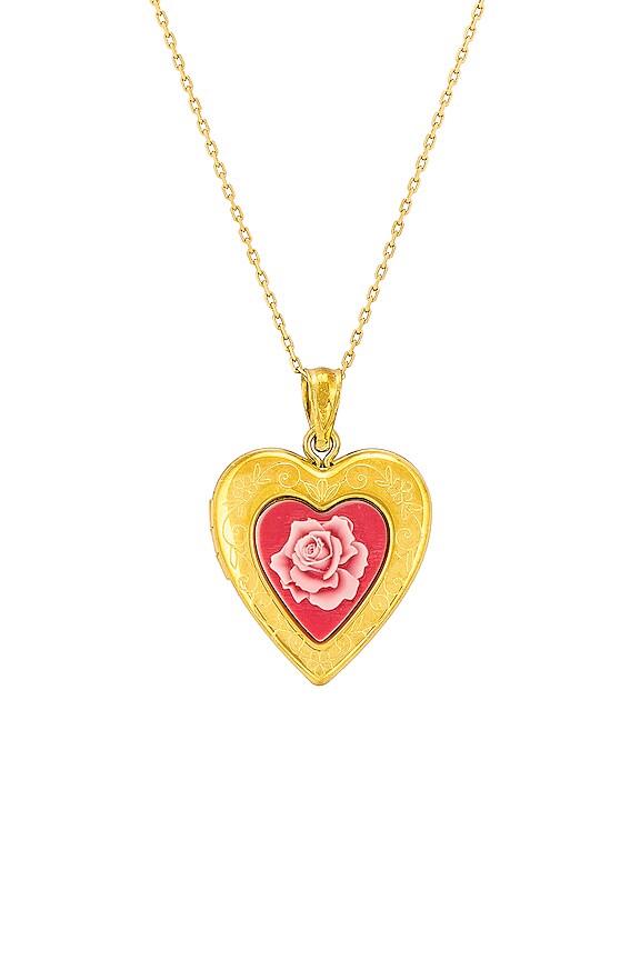 view 2 of 3 COLLIER PINK ROSE PHOTO LOCKET in Gold