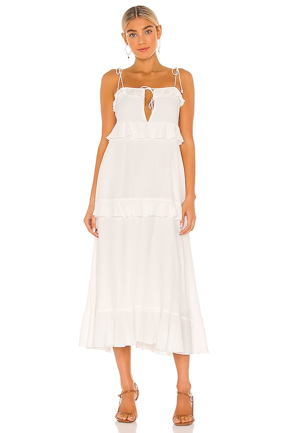 Tularosa Tie Front Midi Dress in White | REVOLVE