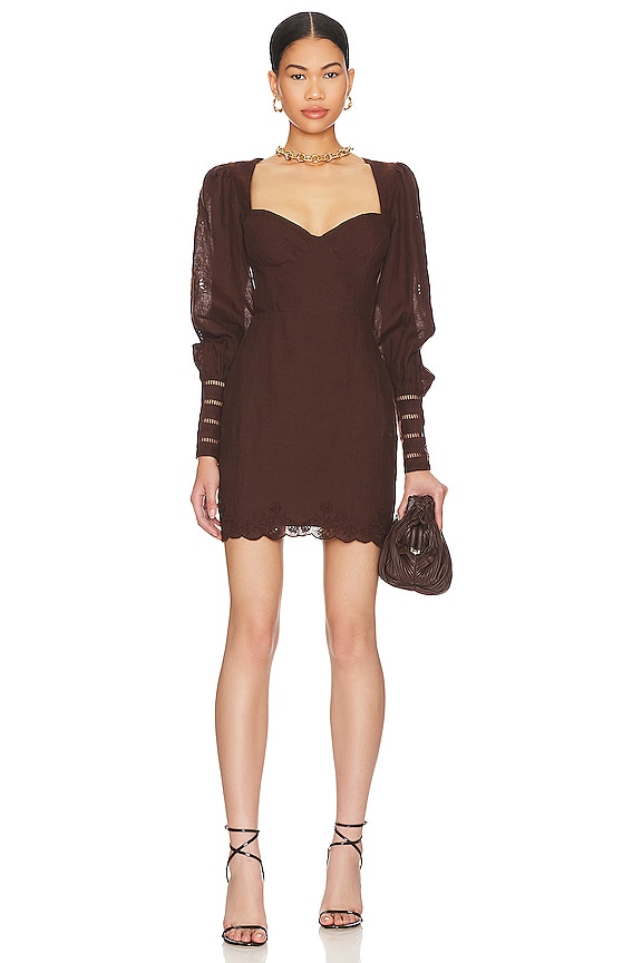 view 2 of 3 Marleena Embroidered Mini Dress in Chocolate Brown