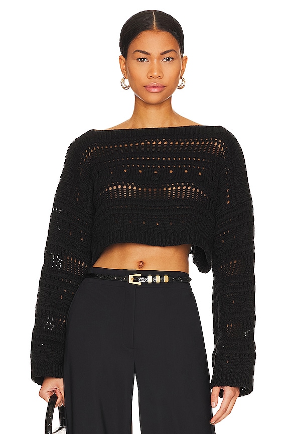 Tularosa Francis Open Stitch Cropped Pulllover in Black | REVOLVE