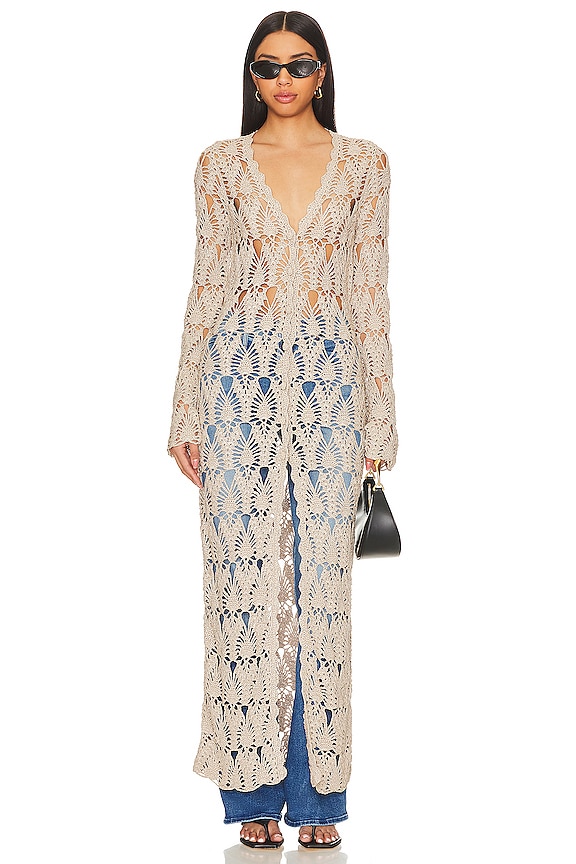 view 2 of 4 CHAQUETA DE PUNTO MAXI AVER CROCHET in Beige