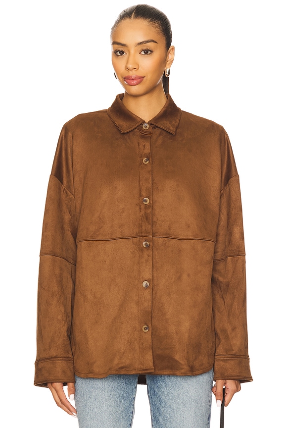 view 2 of 5 Elyse Faux Suede Shacket in Brown