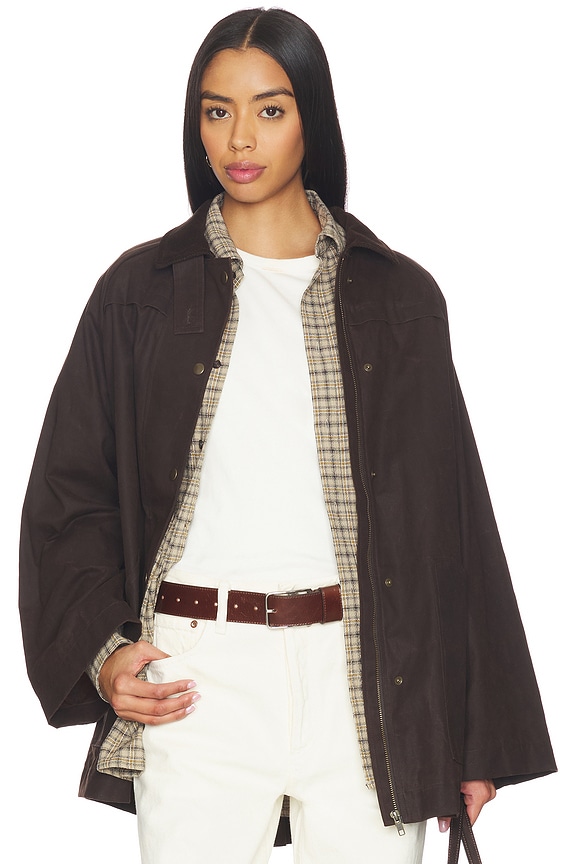 view 2 of 5 Riley Waxed Canvas Barn Jacket in Espresso Brown