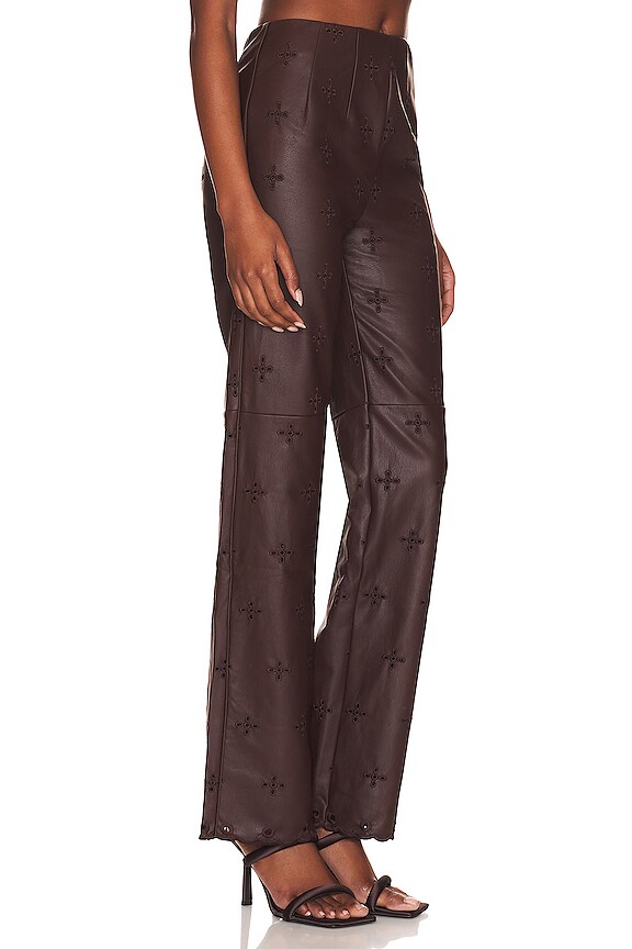 view 2 of 5 Sara Embroidered Faux Leather Pant in Chocolate Brown