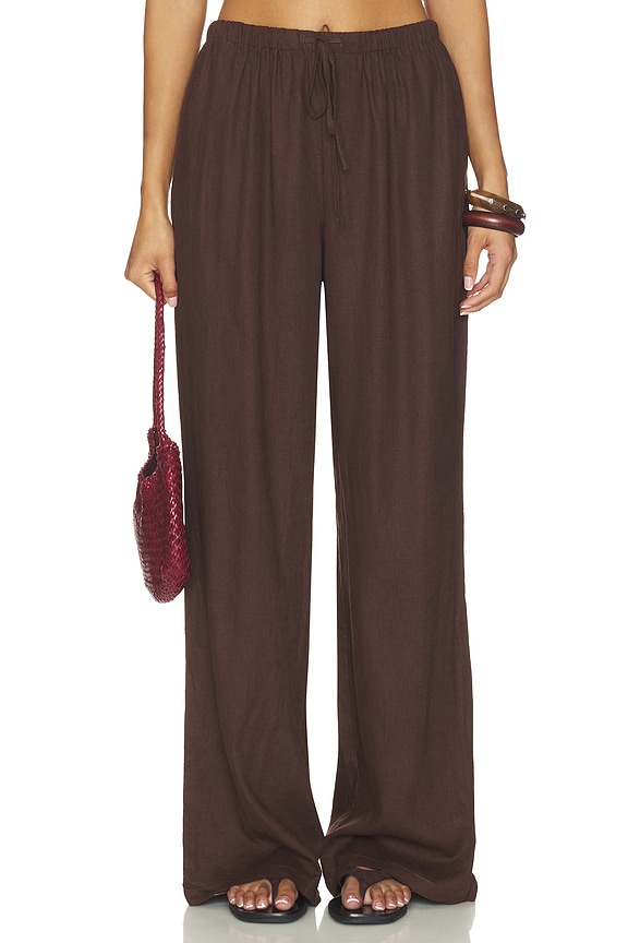 view 1 of 6 Kai Linen Pant in Chocolate Brown