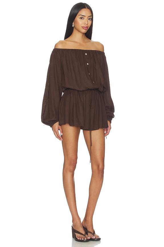 view 2 of 3 Kai Linen Romper in Chocolate Brown