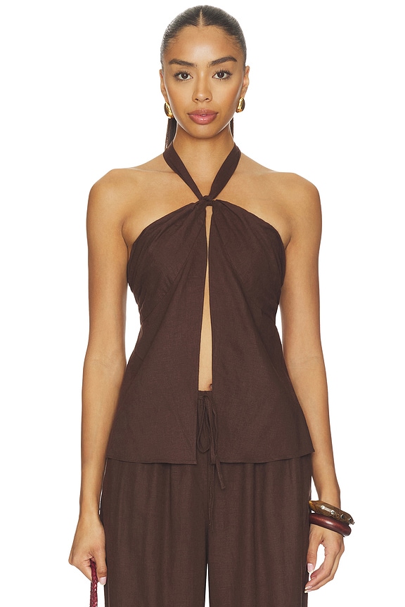 view 1 of 4 Kai Linen Top in Chocolate Brown