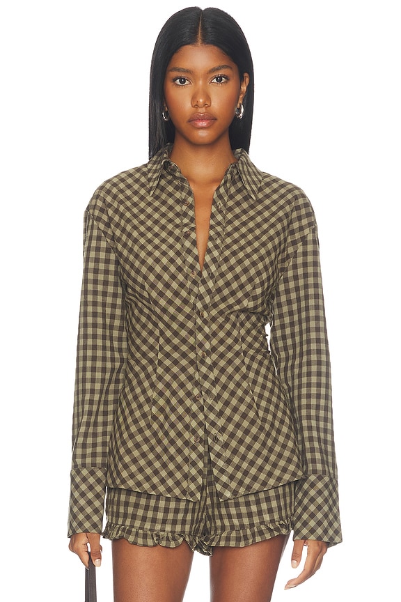 view 2 of 7 Evelynn Top in Brown Gingham